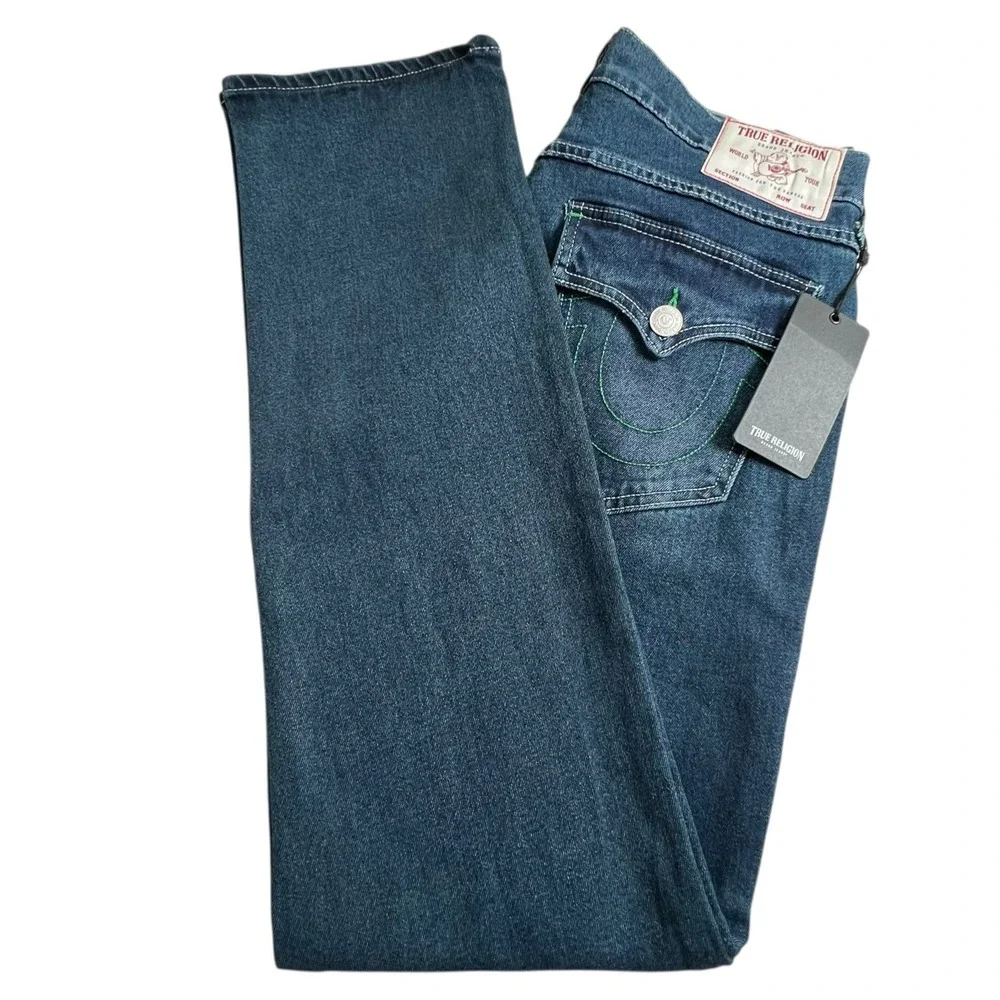 NEW True Religion Mens 31X34 Ricky Relaxed Straight‎ Flap Pocket Dark Wash Jeans